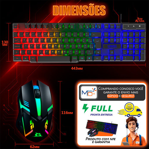Teclado E Mouse Gamer Rgb Jogos Semi Mecanico Retroiluminado